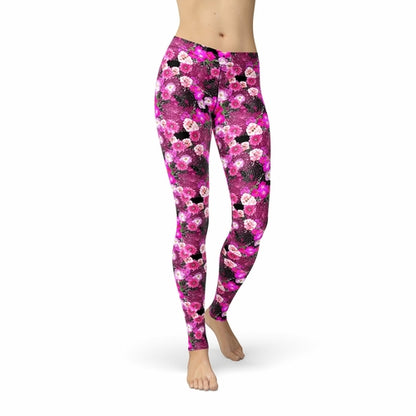 Avery Pink Magenta Flowers Leggings