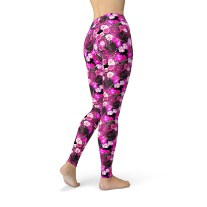 Jean Pink Magenta Flowers Leggings