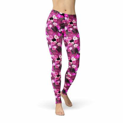 Jean Pink Magenta Flowers Leggings