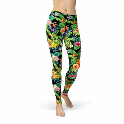 Jean Tropical Pineapple Flowers Leggings