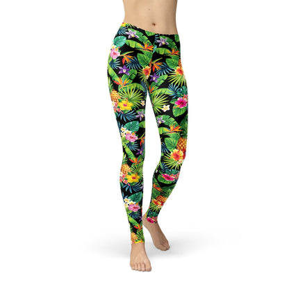 Jean Tropical Pineapple Flowers Leggings